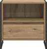 A front view of a wooden nightstand with a drawer and an open shelf, set against a white background. Produktbild-Vorschau