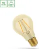 A filament LED light bulb against a white background with informational icons in the top left corner. Podgląd zdjęcia produktu