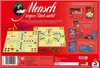 The back of a board game box for 'Mensch ärgere Dich nicht' (Ludo), showing different game variants, app information, and other games by the same brand. Podgląd zdjęcia produktu