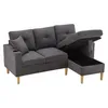A dark gray sectional sofa with its storage chaise open, revealing the storage compartment. Podgląd zdjęcia produktu