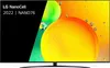 A television screen displaying a colorful abstract image with text overlay. Produktbild-Vorschau