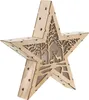 A wooden star-shaped decoration with a forest scene inside, illuminated by warm white LEDs. Voir les images du produit