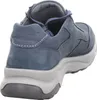 A close-up, rear-side view of a blue nubuck leather sneaker with a thick gray and white sole. Produktbild-Vorschau