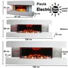 Diagrams showing dimensions of three different sizes of electric fireplaces. Produktbild-Vorschau