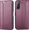 A purple flip case for a Samsung Galaxy S21 FE phone is shown from two angles. Produktbild-Vorschau
