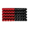 A wall-mounted storage system with red and black bins. Náhled obrázku produktu
