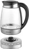 A glass electric kettle and its base are shown against a white background. Produktbild-Vorschau