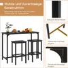 A black bar table and two stools are shown, with accompanying text and diagrams highlighting the product's construction. Anteprima dell’immagine prodotto