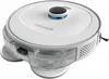 A white robotic vacuum cleaner with a transparent water tank. Produktbild-Vorschau