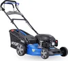 A blue and black Hyundai lawnmower is shown against a white background. Produktbild-Vorschau
