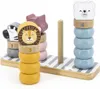 A wooden stacking toy with animal figures and colored rings. Produktbild-Vorschau