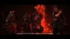 Three samurai warriors in ornate armor and masks stand in front of a fiery red background with glowing embers. Produktbild-Vorschau