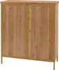The back view of a wooden cabinet with gold metal legs and frame. Voir les images du produit
