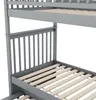 A close-up view of a gray wooden bunk bed frame, showing the slatted mattress support for both the upper and lower bunks. Anteprima dell’immagine prodotto