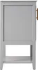 A side view of a gray bathroom vanity cabinet with a white countertop and a bronze handle. Náhled obrázku produktu