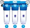 A three-stage whole-house water filtration system with pressure gauges. Anteprima dell’immagine prodotto