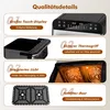 A collage of four images showcasing the features of an air fryer. Produktbild-Vorschau