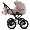 A beige and black retro-style baby stroller with a bassinet attachment is shown against a white background. Produktbild-Vorschau