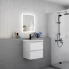 A modern bathroom with a wall-mounted vanity and a shower. Produktbild-Vorschau