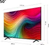 A 50-inch LG TV with a colorful abstract image on its screen, with dimensions indicated by lines and text. Voir les images du produit