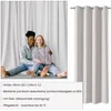 Two people sitting in front of a white curtain, with a separate image of a curtain on the right. Produktbild-Vorschau