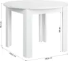 A white round dining table with dimensions indicated by measurement lines and text. Voir les images du produit
