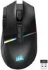 A black wireless gaming mouse with RGB lighting and a USB receiver. Produktbild-Vorschau