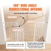 A white baby gate is shown installed in a doorway, with diagrams illustrating its features. Voir les images du produit