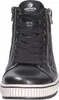 A close-up front view of a black high-top sneaker. Voir les images du produit