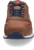 A close-up front view of a brown leather and suede sneaker. Produktbild-Vorschau
