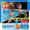 Aufblasbarer blauer und roter Basketballkorb und orangefarbener Basketball in einem Schwimmbecken mit spielenden Kindern Náhled obrázku produktu