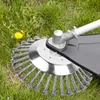 A close-up of a weed brush attachment for a string trimmer, resting on grass with a dandelion. Voir les images du produit