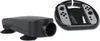 A black gaming steering wheel accessory and a black projector-like device with suction cups are shown against a white background. Podgląd zdjęcia produktu