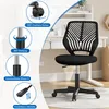 A black office chair is shown in a room with a desk and shelf in the background. The image also includes diagrams highlighting the chair's features. Podgląd zdjęcia produktu