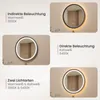 Collage showing a round LED mirror with different lighting options. Produktbild-Vorschau