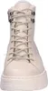 A close-up, front-facing view of a beige lace-up boot with a thick sole. Produktbild-Vorschau