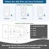 An instructional graphic showing how to determine if a toilet seat fits a toilet, with diagrams for shape and size measurements. Produktbild-Vorschau