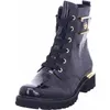 A black lace-up boot with a crocodile-embossed texture and gold accents. Produktbild-Vorschau