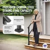 A woman is smiling and leaning on an outdoor stair handrail installed on steps. Podgląd zdjęcia produktu