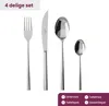 A set of four stainless steel cutlery pieces arranged on a white background, with a text overlay indicating "4 delige set". Náhled obrázku produktu
