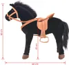 A plush toy horse with a saddle and bridle, shown in a side profile against a white background. Dimensions are indicated by red lines and text. Náhľad obrázku produktu