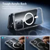 A clear phone case with a magnetic ring is shown on a dark, reflective surface with blue light effects. Náhľad obrázku produktu