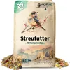 A bag of bird seed with a watercolor illustration of a bird and a landscape. Produktbild-Vorschau
