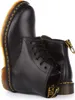 A close-up studio shot of a pair of black leather Dr. Martens boots. Voir les images du produit