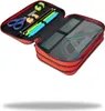 A red pencil case filled with school supplies, including scissors, erasers, pencils, pens, rulers, and a protractor. The pencil case is open, showing its contents. Náhled obrázku produktu