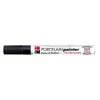 A black and white marker pen with text and icons on its body, presented against a white background. Produktbild-Vorschau