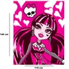 A cartoon illustration of a Monster High character, Draculaura, against a pink background with white hearts and a skull graphic. Produktbild-Vorschau