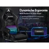 A gaming chair with text overlays highlighting its ergonomic features and a close-up of a lumbar support pillow. Podgląd zdjęcia produktu