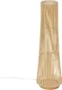 A tall, conical floor lamp made of woven rattan sticks on a wooden base, shown against a white background. Podgląd zdjęcia produktu