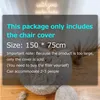 A close-up of a beanbag chair cover with text overlays providing product information. Produktbild-Vorschau